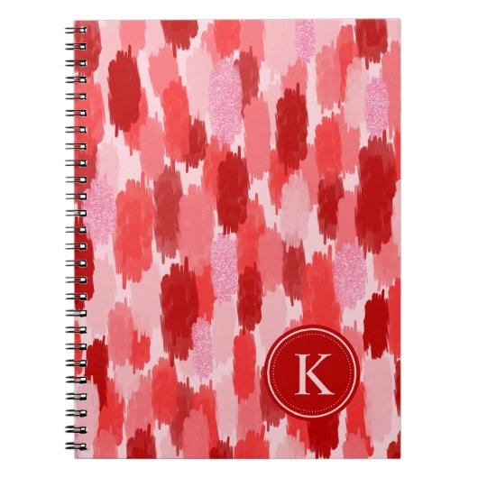 Rood Roze Abstracte penseelstreken Patroon Monogra Notitieboek (Voorkant)