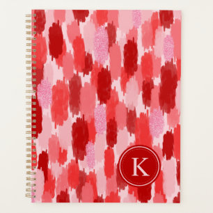 Rood Roze Abstracte penseelstreken Patroon Monogra Planner
