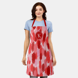 Rood Roze Abstracte penseelstreken Patroon Monogra Schort
