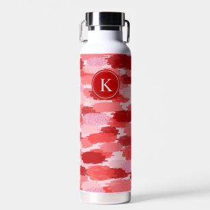 Rood Roze Abstracte penseelstreken Patroon Monogra Waterfles