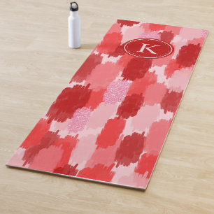 Rood Roze Abstracte penseelstreken Patroon Monogra Yogamat