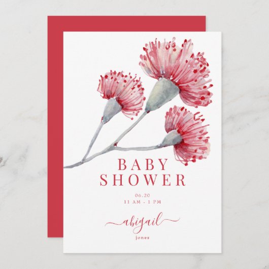 Rood & Roze Australisch Bloemen Baby shower Kaart (Voorkant / Achterkant)
