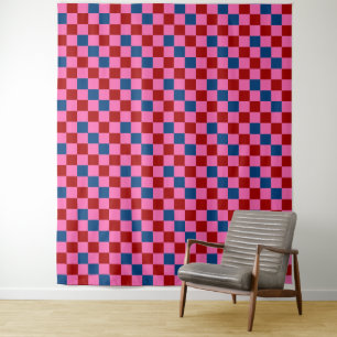 Rood Roze Blauw Geruit Patroonontwerp Wandkleed