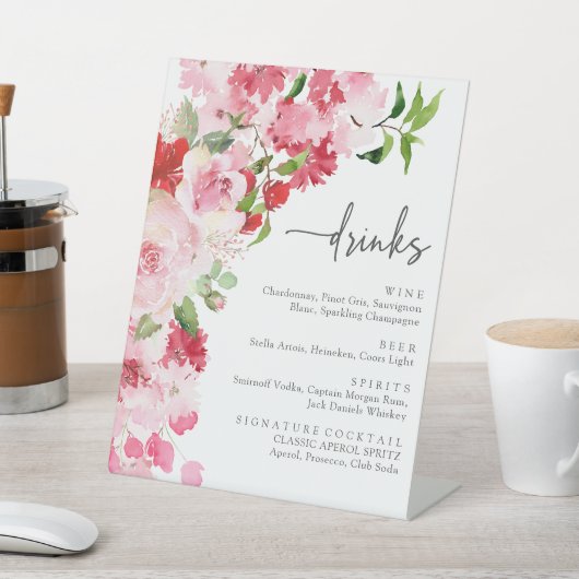 Rood Roze Bloemen Drinken Lijstteken Reclamebord Met Voetstuk (Insitu)