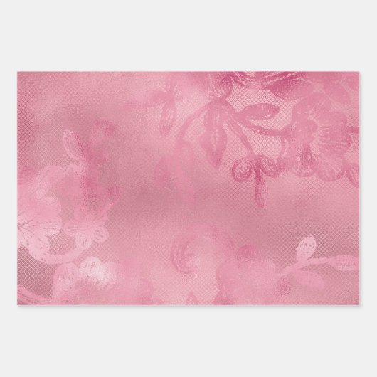 Rood Roze Bloemen Kant Inpakpapier Vel (Voorkant 2)