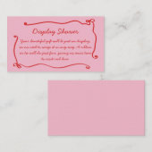Rood Roze Bow Lijst Handgeschreven Display Shower Informatiekaartje (Voorkant / Achterkant)
