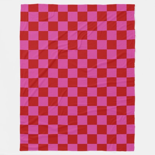 Rood + Roze Check Checkerboard Patroon Fleece Deken (Voorkant)