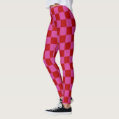 Rood + Roze Check Checkerboard Patroon Leggings (Links)
