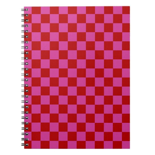 Rood + Roze Check Checkerboard Patroon Notitieboek (Voorkant)