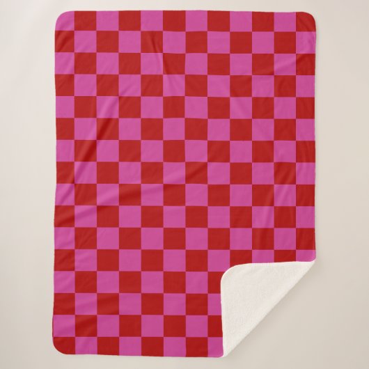 Rood + Roze Check Checkerboard Patroon Sherpa Deken (Voorkant)