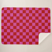 Rood + Roze Check Checkerboard Patroon Sherpa Deken (Voorkant (horizontaal))