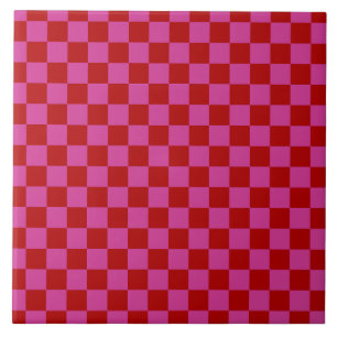 Rood + Roze Check Checkerboard Patroon Tegeltje