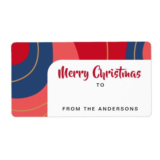 Rood roze donkerblauw retro tot Kerstmis van cadea Etiket (Voorkant)