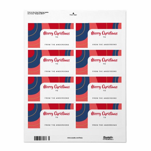 Rood roze donkerblauw retro tot Kerstmis van cadea Etiket (Full Sheet)