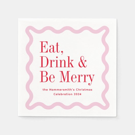 Rood Roze Eet Drink en Be Merry Wavy Square Servet (Voorkant)