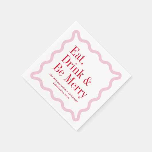 Rood Roze Eet Drink en Be Merry Wavy Square Servet (Hoek)