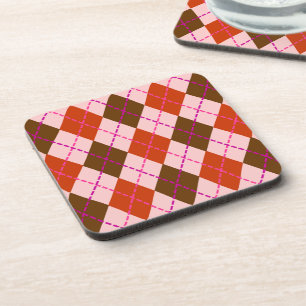 Rood Roze en Bruin Argyle Patroon Bier Onderzetter