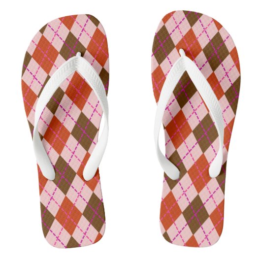 Rood Roze en Bruin Argyle Patroon Teenslippers (Voetbed)