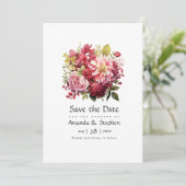 Rood, Roze, en Groene Bloemen Huwelijk Save The Date (Staand voorkant)