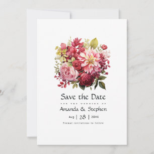 Rood, Roze, en Groene Bloemen Huwelijk Save The Date