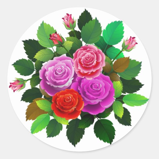Rood, roze en Paars Roos Ronde Sticker (Voorkant)