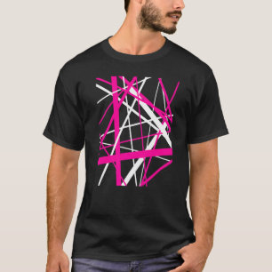 Rood roze en witte geometrische strips knippen uit t-shirt