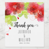 Rood, roze etherbloemen kalligrafie bruiloft wijn etiket (Enkel label)