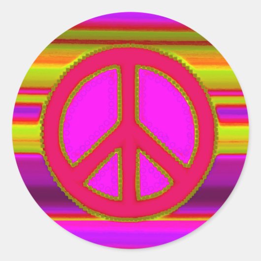 Rood roze fractal & vredesbord ronde sticker (Voorkant)