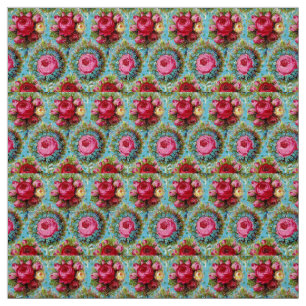 ROOD ROZE GELE ROZEN IN BLAUW STOF
