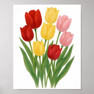 Rood Roze Gele Tulpen Schilderen Bloemen Wall Art Poster
