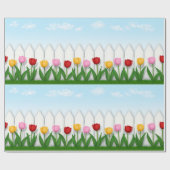 Rood Roze & Gele Tulpen Witte Piket hek tegel Cadeaupapier (Vlak)