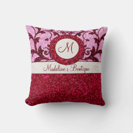 Rood roze glitter aanpasbaar monogram kussen