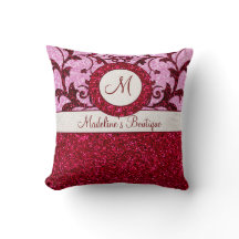 Rood roze glitter aanpasbaar monogram kussen