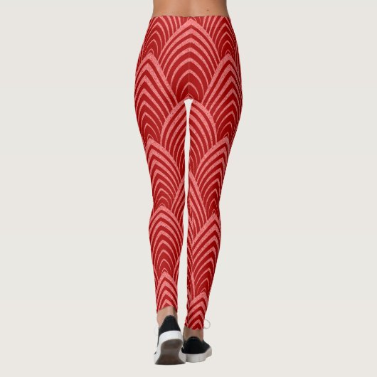 Rood & Roze Glitter Art-Deco geometrisch patroon Leggings (Achterkant)