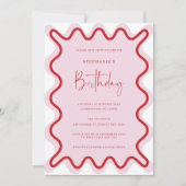 Rood Roze Golvende Grens Bruids Douche Uitnodiging (Voorkant)