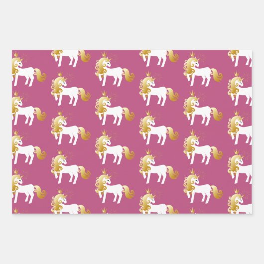 Rood Roze Goud Witte Eenhoorn Inpakpapier Vel (Voorkant 3)