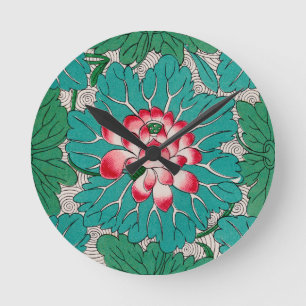 Rood Roze Groen Blauwgroen Chinees Lotuspatroon Ronde Klok