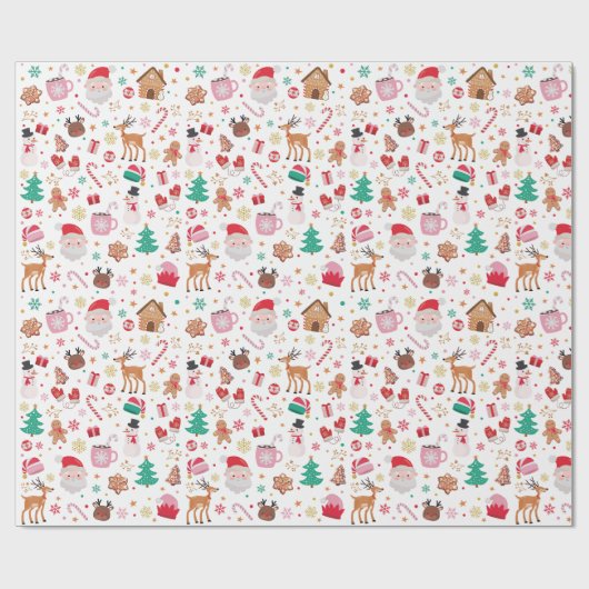 Rood Roze Groen Kerstmis Kerstman Winter Wonderlan Cadeaupapier (Vlak)