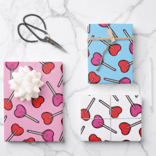 Rood & Roze Hart Lollipops Patroon Inpakpapier Vel