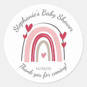 Rood Roze Hart Regenboog Baby shower Favor Ronde Sticker