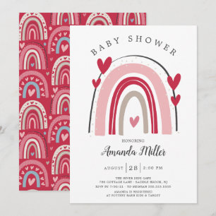Rood Roze Hart Regenboog Baby shower Invitation Kaart