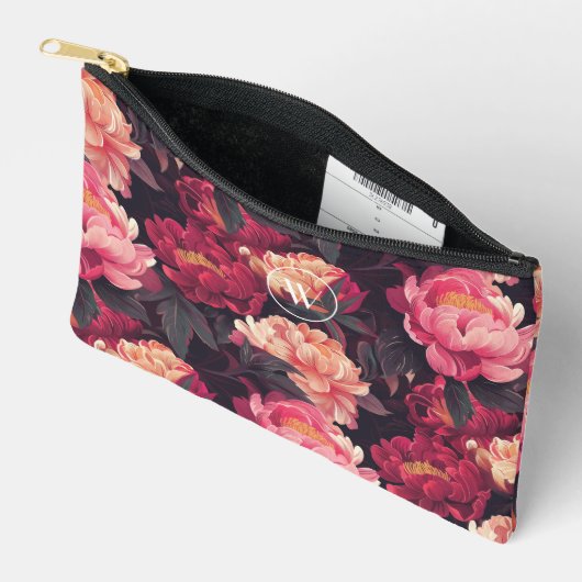 Rood roze kleurrijk  Florapatroon, monogram Etui (Open)