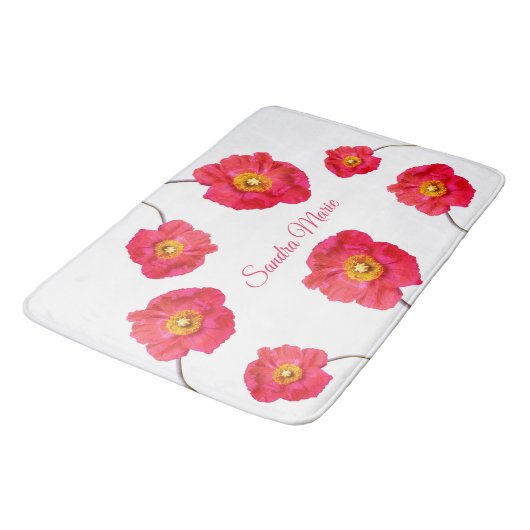 Rood roze mager papaver wit badmat (Gekanteld)