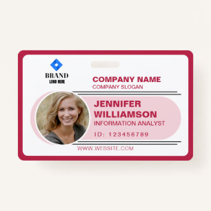Rood roze minimalistische zakelijke QR werknemer F Badge