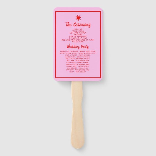 Rood Roze Modern Handschrift Trouwprogramma Handwaaier (Achterkant)