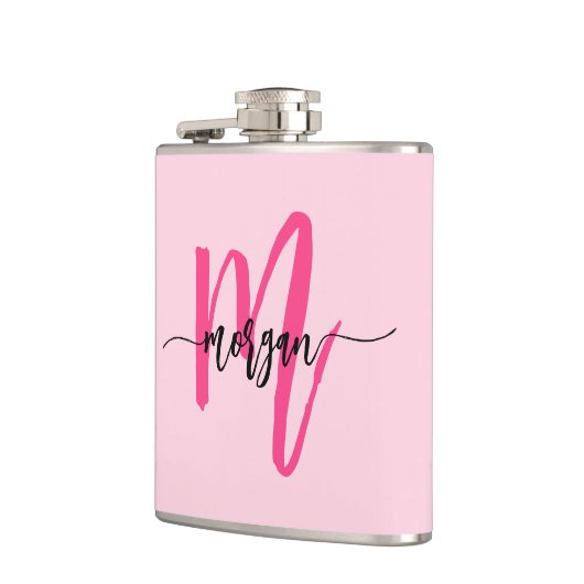 Rood Roze Monogram Meisjes Bachelorette-feestje Heupfles (Links)