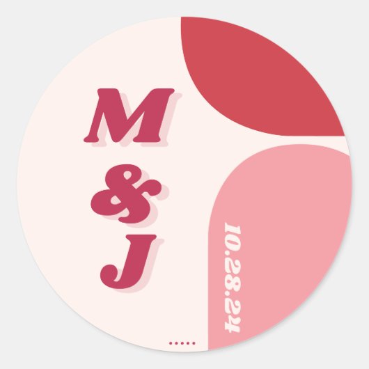 Rood Roze Retro Arch Bruiloft Monogram Ronde Sticker (Voorkant)