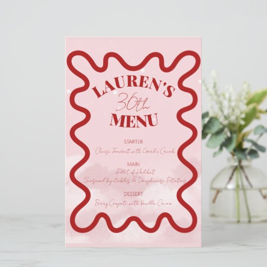 Rood Roze Retro Wavy Budget Diner Party Menu (Staand voorkant)
