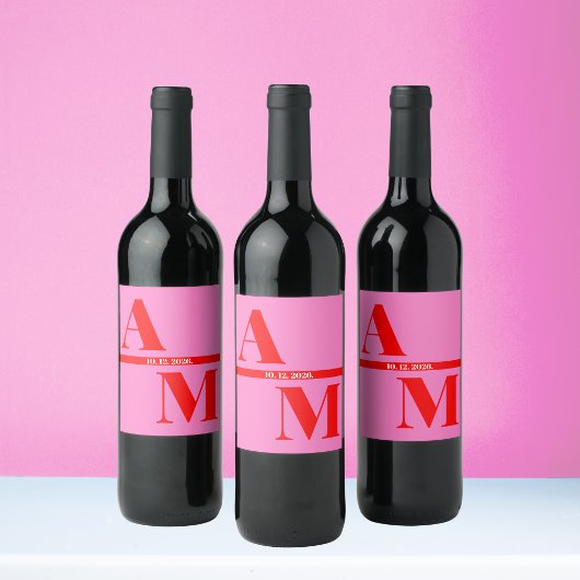 Rood roze retrogebouderde typografie bruiloft wijn etiket