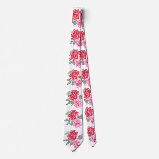 Rood roze roos blad groen bruiloft unisex stropdas (Voorkant)